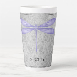 Purple Dragonfly Damask Latte Mug