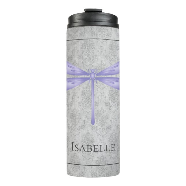 Purple Dragonfly Damask Thermal Tumbler (Front)