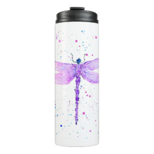 Purple dragonfly insect animal girly watercolor  thermal tumbler
