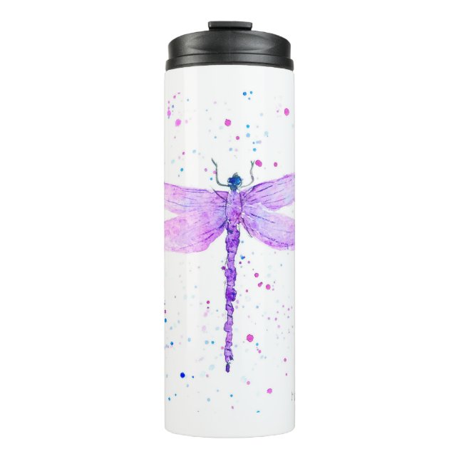 Purple dragonfly insect animal girly watercolor  thermal tumbler (Front)