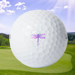 Purple dragonfly insect purple girly watercolor golf balls