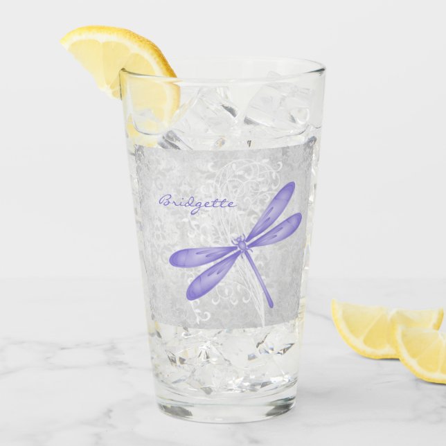 Purple Dragonfly Personalised Glass Cup (Front Ice)