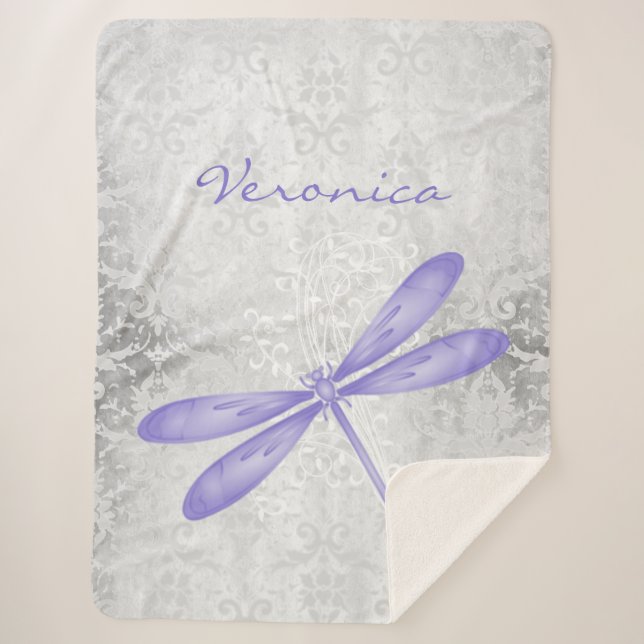 Purple Dragonfly Personalised Sherpa Blanket (Front)
