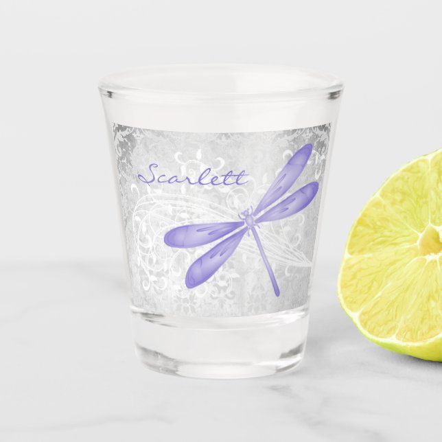 Purple Dragonfly Personalised Shot glass (Front)