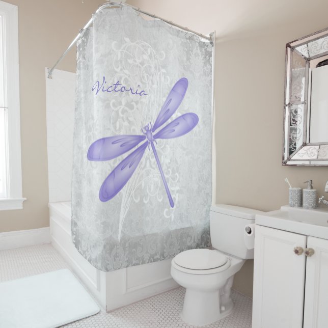 Purple Dragonfly Personalised Shower Curtain (In Situ)