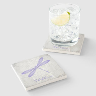 Purple Dragonfly Personalised Stone Coaster