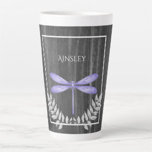 Purple Dragonfly Rustic Personalised Latte Mug