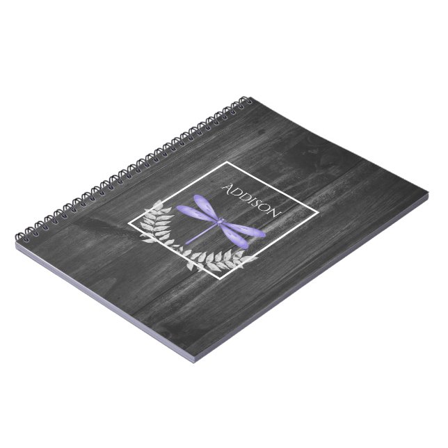 Purple Dragonfly Rustic Personalised Notebook (Left Side)