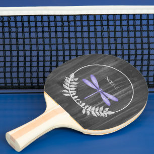 Purple Dragonfly Rustic Ping Pong Paddle