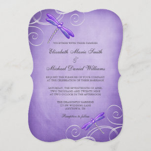 Purple Dragonfly Swirls Wedding Invitation