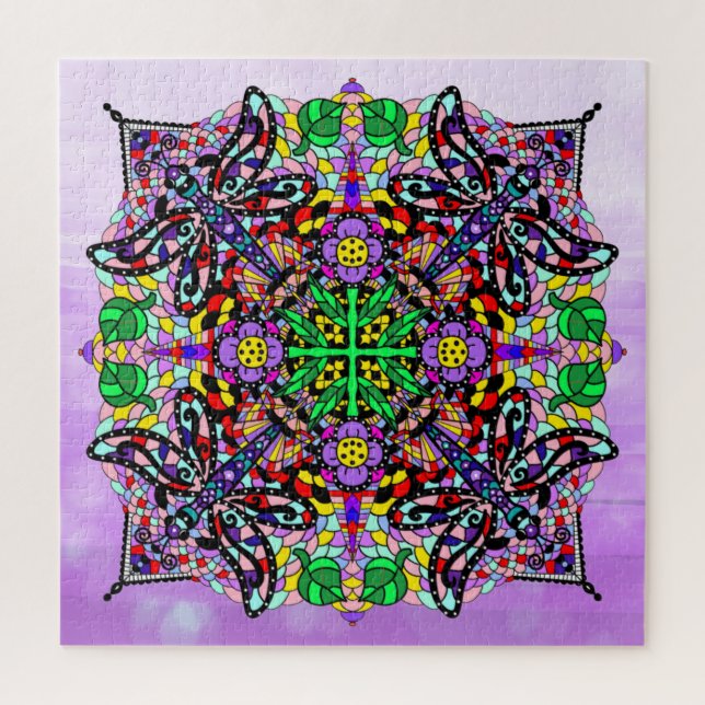 Purple Dragonfly Themed Mandala Colourful Jigsaw Puzzle (Vertical)
