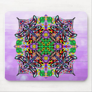 Purple Dragonfly Themed Mandala Colourful Mouse Pad