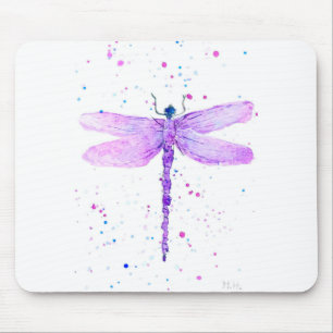 Purple dragonfly watercolor girly chic mouse pad