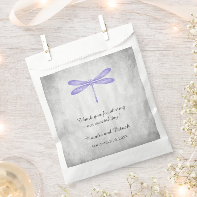 Purple Dragonfly Wedding Favour Bags (Clipped)