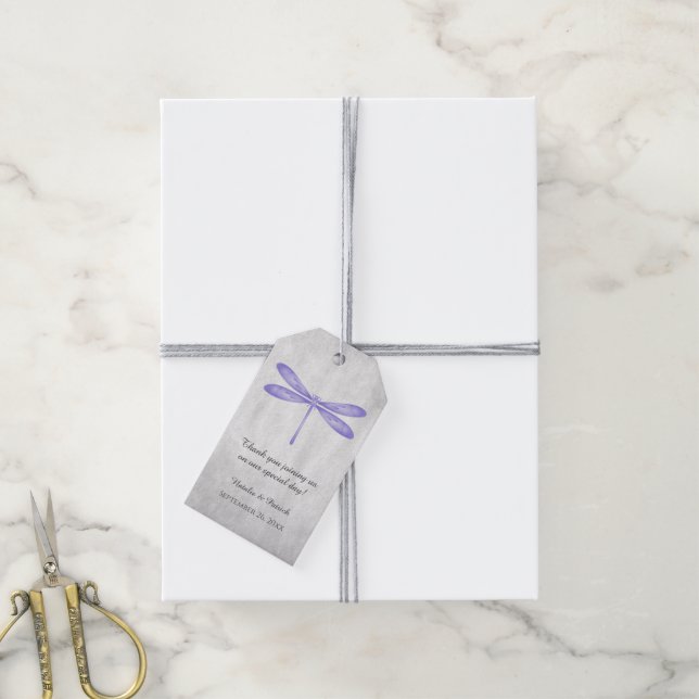 Purple Dragonfly Wedding Gift Tags (With Twine)