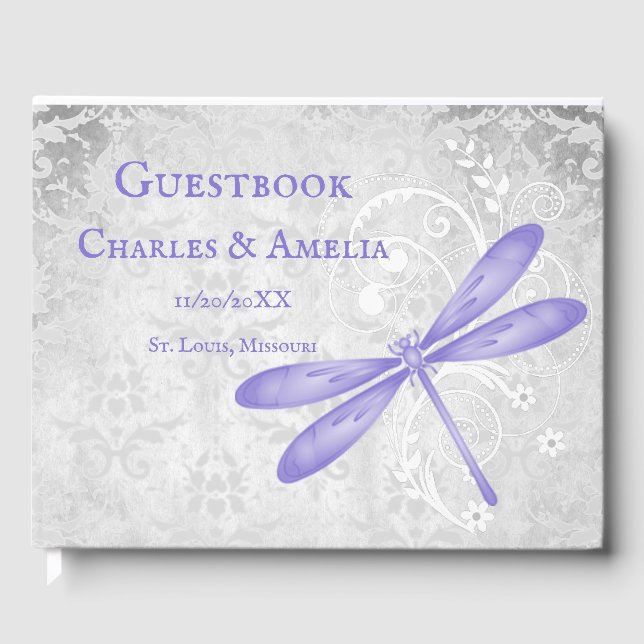 Purple Dragonfly Wedding Guestbook (Front)