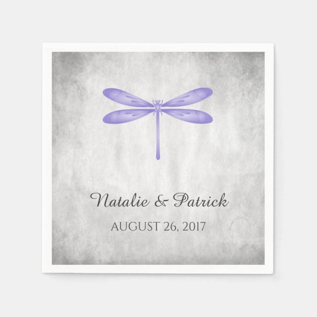 Purple Dragonfly Wedding Paper Napkins (Front)