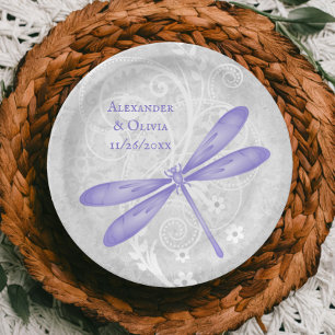 Purple Dragonfly Wedding Paper Plate