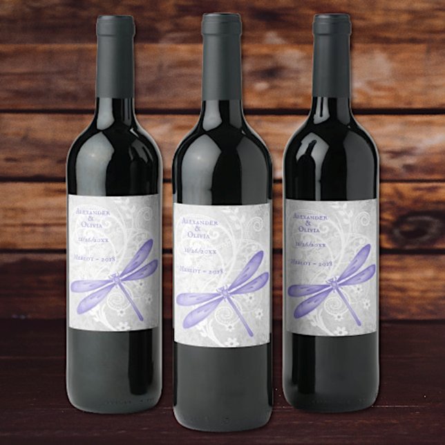 Purple Dragonfly Wedding Wine Label (Purple Dragonfly Wedding Wine Label)