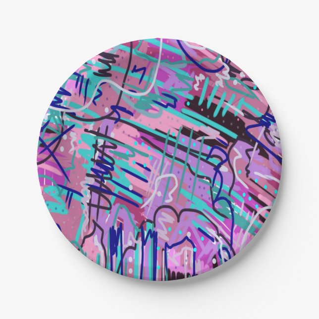 Purple Dream Expressive Abstract Print Paper Plate (Front)