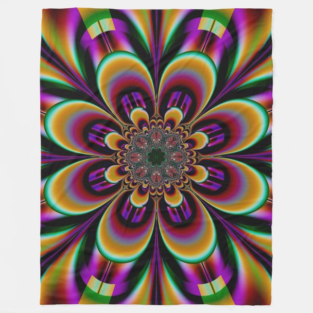 Purple Dream Fractal Flower Fleece Blanket (Front)