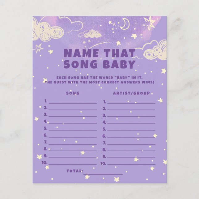  Purple Dream Name that Song Baby Shower Game (Front)