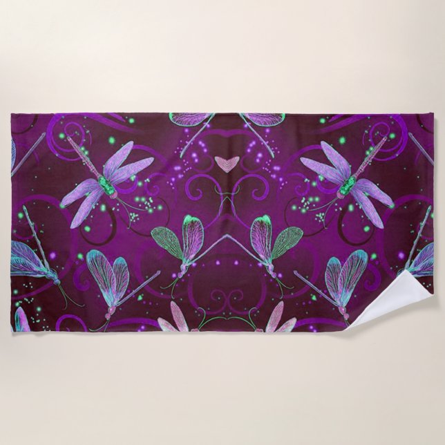 Purple Dreams Dragonflies Beach Towel (Front)