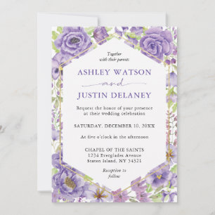 Purple dreams stylish florals Wedding Invitation