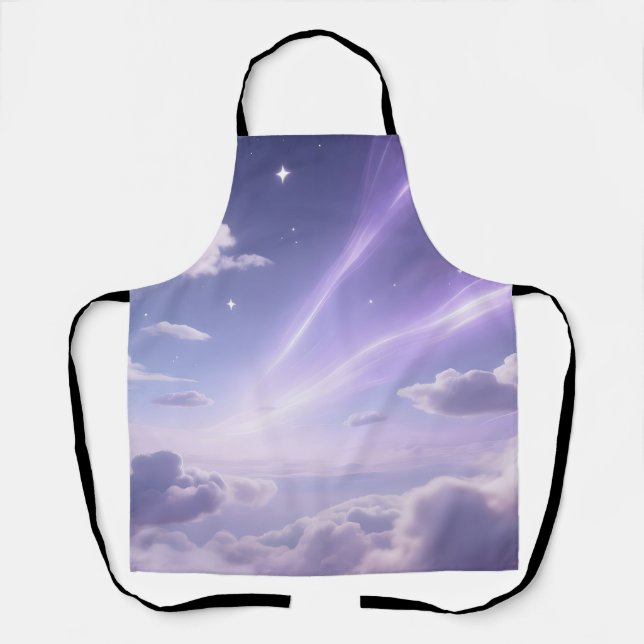 Purple Dreamy Sky Aurora Clouds Stars Apron (Front)