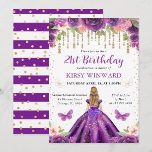 Purple Dress Blonde Haired Princess Birthday Invitation