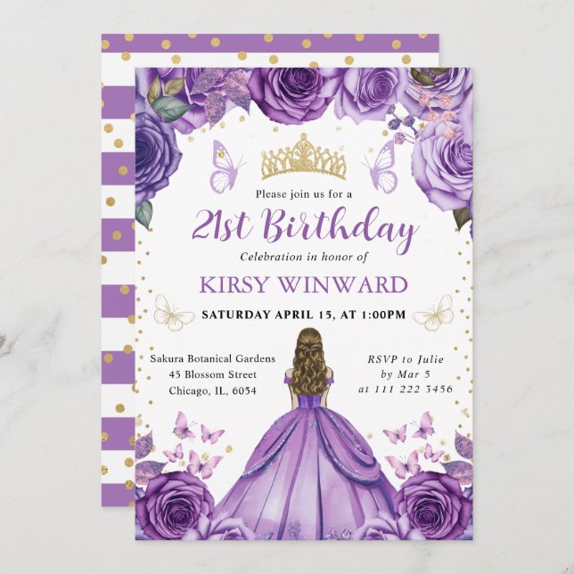 Purple Dress Blonde Princess Birthday Invitation (Front/Back)