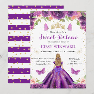 Purple Dress Blonde Princess Sweet 16 Invitation