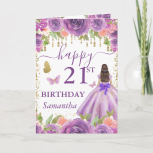 Purple Dress Brunette Princess Birthday Card