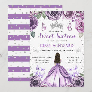 Purple Dress Brunette Princess Sweet 16 Invitation