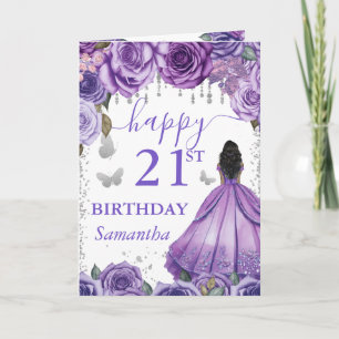 Purple Dress Dark Skin Princess Birthday Card