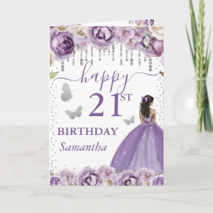 Purple Dress Dark Skin Princess Birthday Card