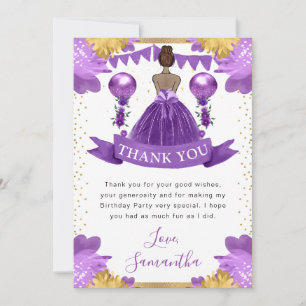 Purple Dress Dark Skin Princess Birthday Thank You Card