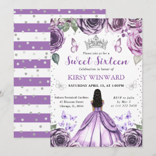 Purple Dress Dark Skin Princess Sweet 16 Invitation