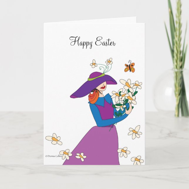 Purple Dress Easter Girl Holiday Card (Front)