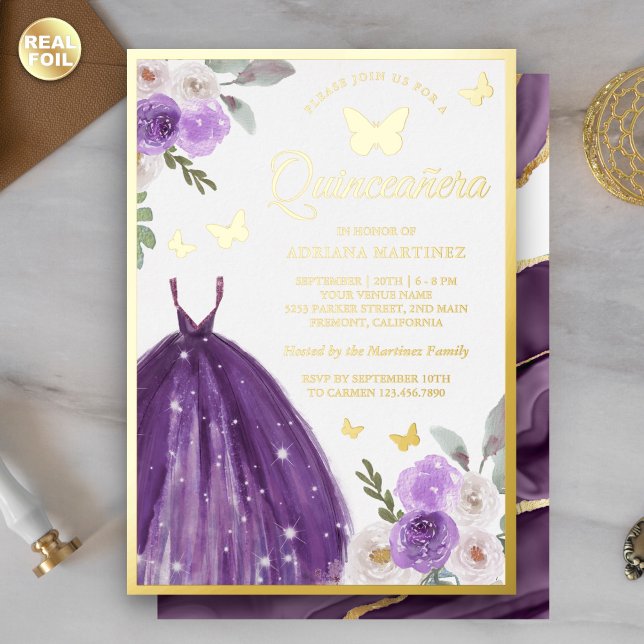 Purple Dress Floral Butterfly Quinceanera Gold (Creator Uploaded)