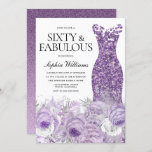 Purple Dress Floral Sixty & Fabulous 60th Birthday Invitation<br><div class="desc">Purple Sparkle Dress & Beautiful Purple Floral Sixty & Fabulous Womans 60th Birthday Party Invitation

Variations to the invitation and matching items in our store</div>