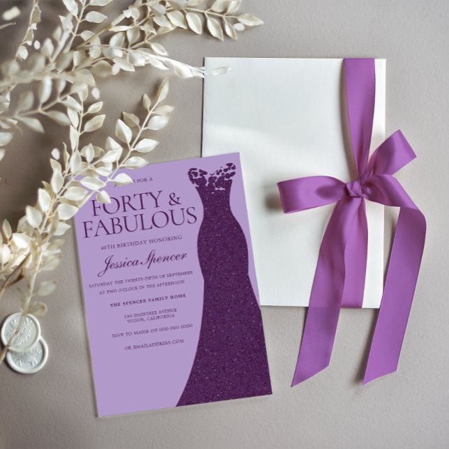 Purple Dress Forty & Fabulous 40th Birthday Party Invitation (Creator Uploaded)