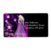 Purple Dress Girl Christmas Address Labels