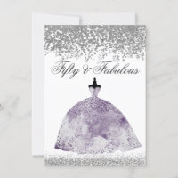 Purple Dress Glitter 50th Birthday Invite