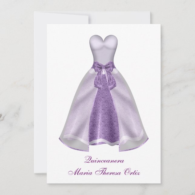 Purple Dress Quinceanera 15th Birthday Party Invitation (Front)