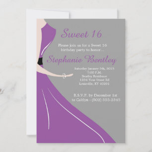 Purple Dress Silhouette Sweet 16 Invitation