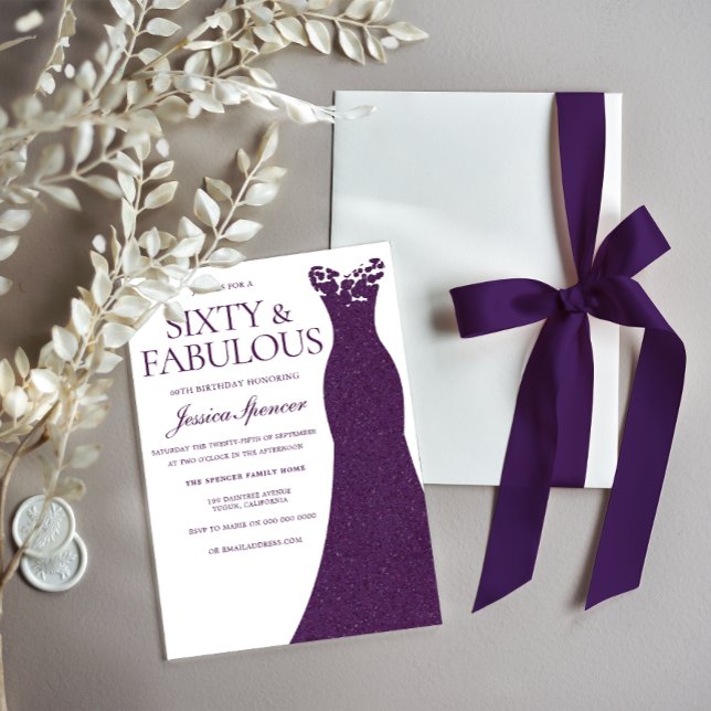 Purple Dress Sixty & Fabulous 60th Birthday Invitation (Creator Uploaded)