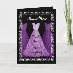 PURPLE Dresses BRIDESMAID Wedding Thank You Card