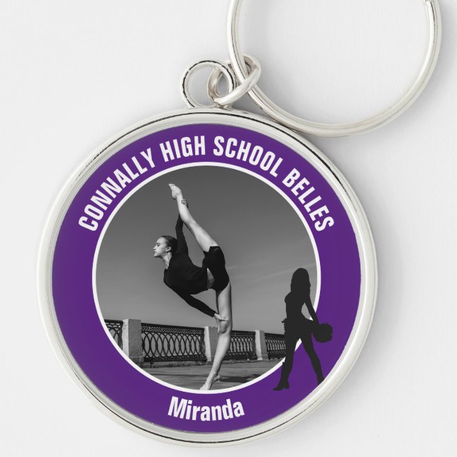 Purple Drill Team Photo High School Dancer Key Ring (Front)