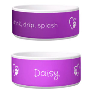 Purple 'drink drip splash' Dog Name Bowl